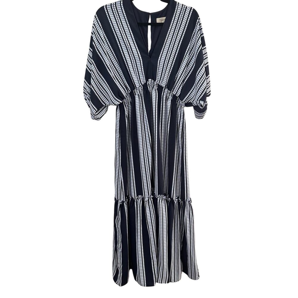 Taylor Striped Long Sleeve Maxi Dress Women's 8 Navy Blue White EUC